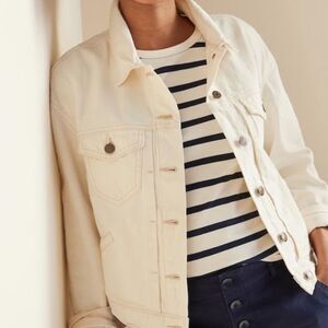 Old Navy White Cotton Denim Trucker Long Sleeve Jean Jacket L